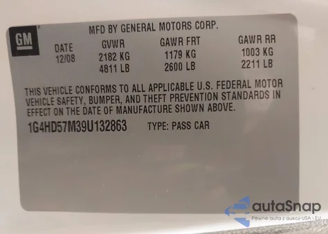 2009 Buick Lucerne Cxl Special Edition z USA, uszkodzony, nr VIN 1G4HD57M39U132863